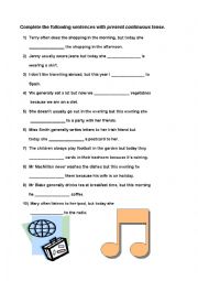 English Worksheet: Simple present and Present Continuous