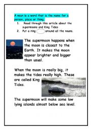 English Worksheet: King Tides the supermoon