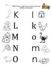English Worksheet: K to O uppercase and lowercase letters matching