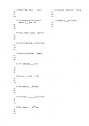 English Worksheet: on in at test