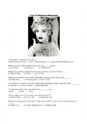 English Worksheet: Top 10 Madonna Moments (Link to video on worksheet)