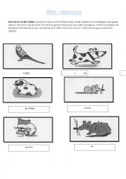 English Worksheet: Pets Memory Game 