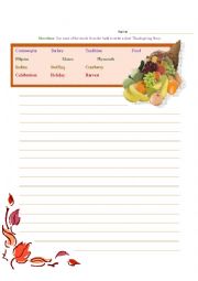 English Worksheet: Thanksgiving Write