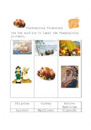 Thanksgiving vocabulary picture/word match 