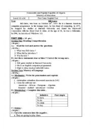 English Worksheet: first test of english