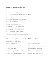 English Worksheet: present simple question