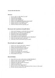 English Worksheet: Job Interview Questions