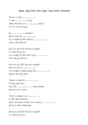 English Worksheet: Can you feel the love tonight