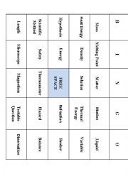English Worksheet: Science Vocabulary Bingo 