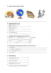 English Worksheet: School subjects and objects