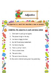 English Worksheet: underline adjective