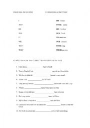 English Worksheet: PERSONAL PRONOUNS- POSSESIVE ADJECTIVES