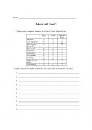 English Worksheet: Will Practice future