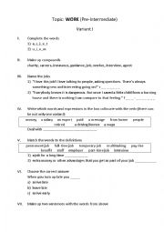 English Worksheet: Work (vocabulary test)