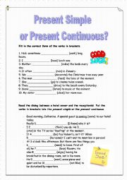 English Worksheet: Present Simple and Continuous Tenses