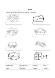 English Worksheet: Food Worksheet for kids