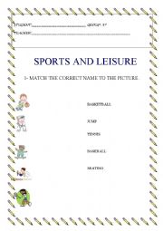 English Worksheet: SPORTS AND LEISURE