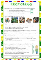 English Worksheet: RECYCLING (WITH AUDIO ) + KEY