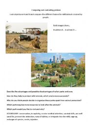 English Worksheet: Safaris or zoos - comparing pictures