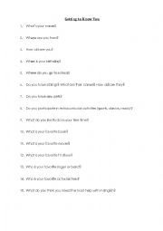English Worksheet: Getting to Know You