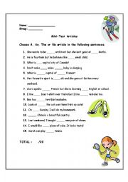 English Worksheet: Articles mini-test