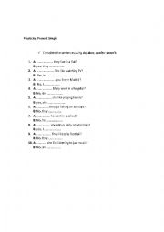 English Worksheet: practicing present simple - continuous