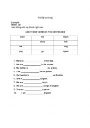 English Worksheet: Adding ing to TO BE verbs