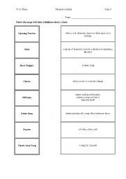 English Worksheet: Musicals Match the Song Types
