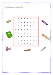 English Worksheet: Classroom Objects Wordsearch