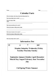 English Worksheet: Calendar Facts