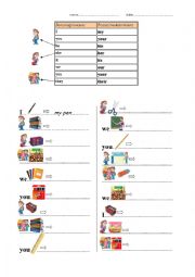 English Worksheet: Classroom objects + Possessive determiners