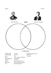 English Worksheet: Abraham Lincoln and Barack Obama Venn Diagram