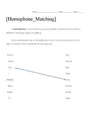English Worksheet: Pronunciation Activity Homophones