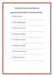 English Worksheet: passessive pronoun and ajective