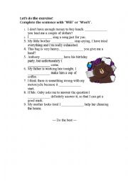 English Worksheet: Will & Wont to tell willingness