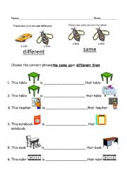 Same or Different Compare - ESL worksheet by DLMCPS