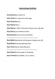 English Worksheet: Instructions activity
