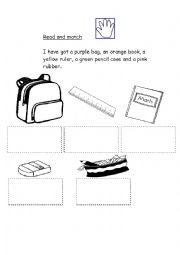 English Worksheet: school objects and colours
