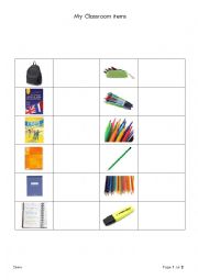English Worksheet: Classroom Items