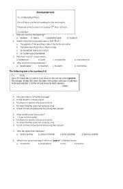 English Worksheet: message and announcement 