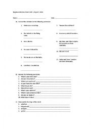 English Worksheet: Review sheet Beginners 