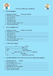 English Worksheet: Exercises on Have got and Has got