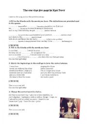 English Worksheet: Song Worksheet - The one that got away by Katy Perry