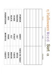 English Worksheet: Halloween word sort