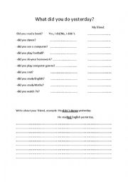 English Worksheet: What did you do yesterday? - questions and answers in past simple