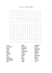 English Worksheet: Word Search: Classroom Objects, Rooms in the Home, and Places