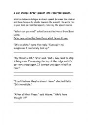 English Worksheet: Dialogue to reported speech