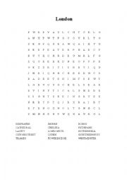 English Worksheet: London wordsearch and crosswords