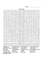 English Worksheet: Pollution Vocabulary wordsearch