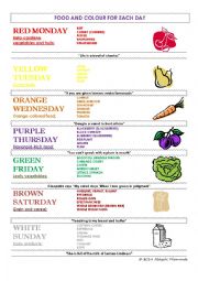 English Worksheet: FOOD AND COLOUR FOR EACH DAY